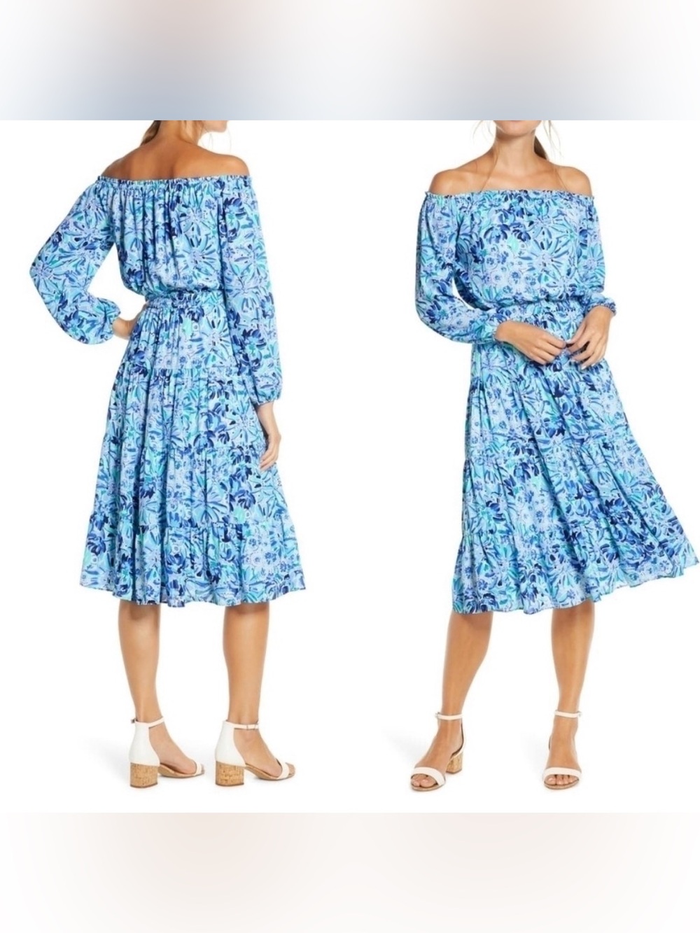 Lily Pulitzer Jennie Blue Floral Off-Shoulder Midi Dress
